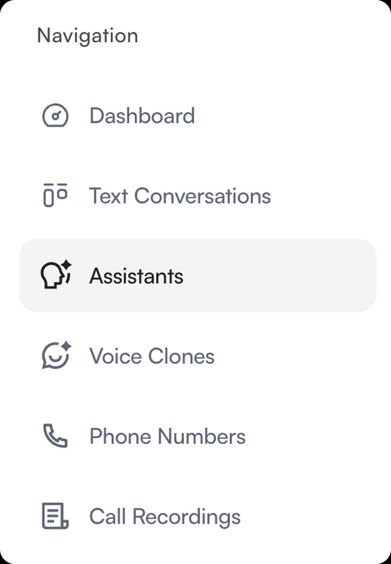 ConvoScale dashboard navigation, Assistants section selected